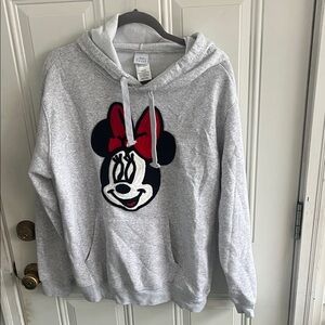 Disney Women’s XL HoodieHeather Gray Minnie Mouse Sweatshirt embroidered